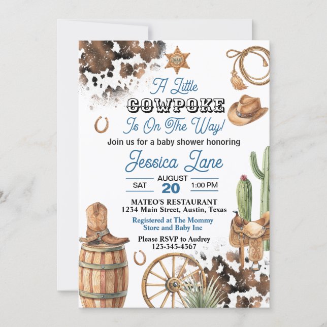 Western Theme Boy Baby Shower Invitation (Front)