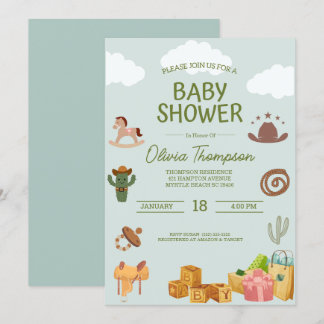 Western Theme Boys Baby Shower Invitation