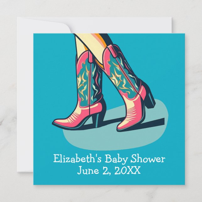 Western Theme Cowgirl Boots Baby Shower Invitation (Front)