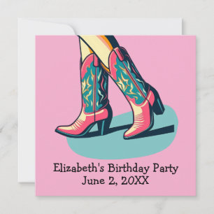 Western Theme Cowgirl Boots Girl Birthday Party Invitation