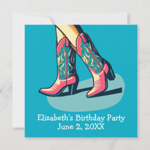 Western Theme Cowgirl Boots Girl Birthday Party Invitation
