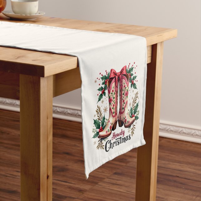 Western Theme Howdy Christmas Cowgirl Boots Long Table Runner (In Situ)