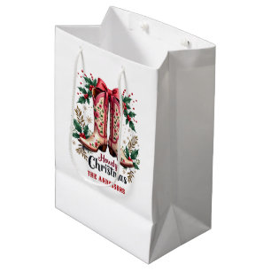 Western Theme Howdy Christmas Cowgirl Boots Medium Gift Bag