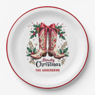 Western Theme Howdy Christmas Cowgirl Boots Paper Plate