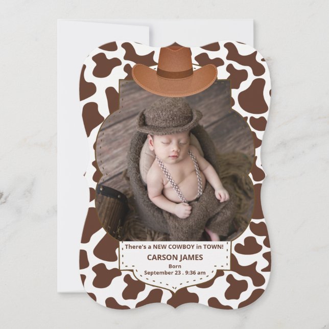 Western Theme Little Cowboy New Baby Photo Announcement (Front)