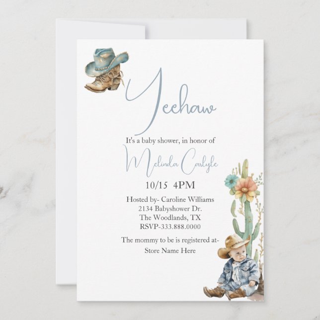Western Themed Boy Baby Shower Invitation (Front)