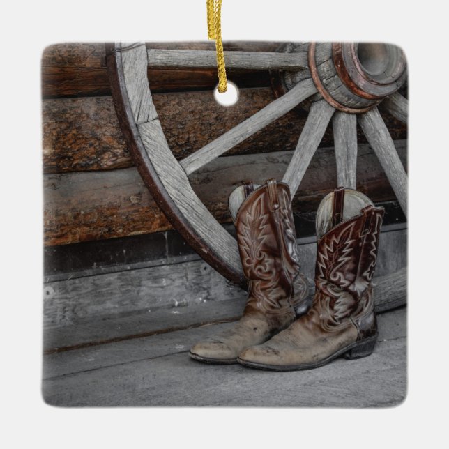 Western Themed Ceramic Ornament (Front)