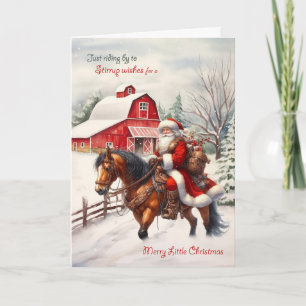 Western Themed Christmas Santa on Horseback Holiday Card