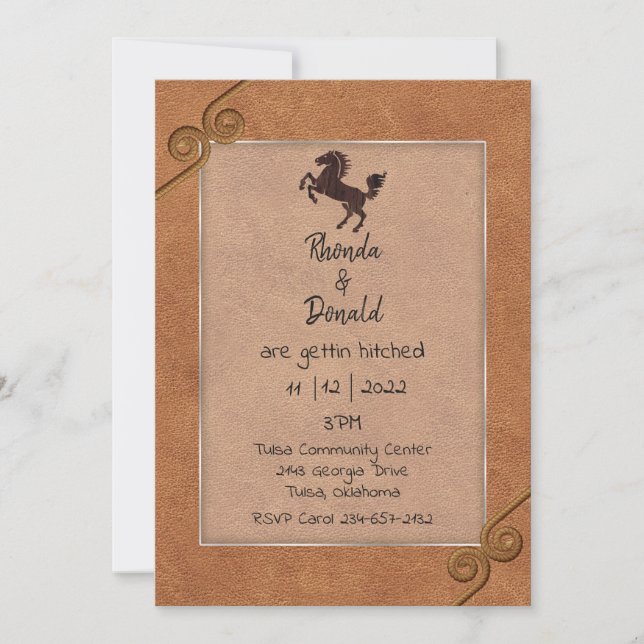 Western Themed Leather Look Wedding Invitation (Front)