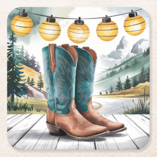 Western Themed Western Cowboy Boots Square Paper Coaster