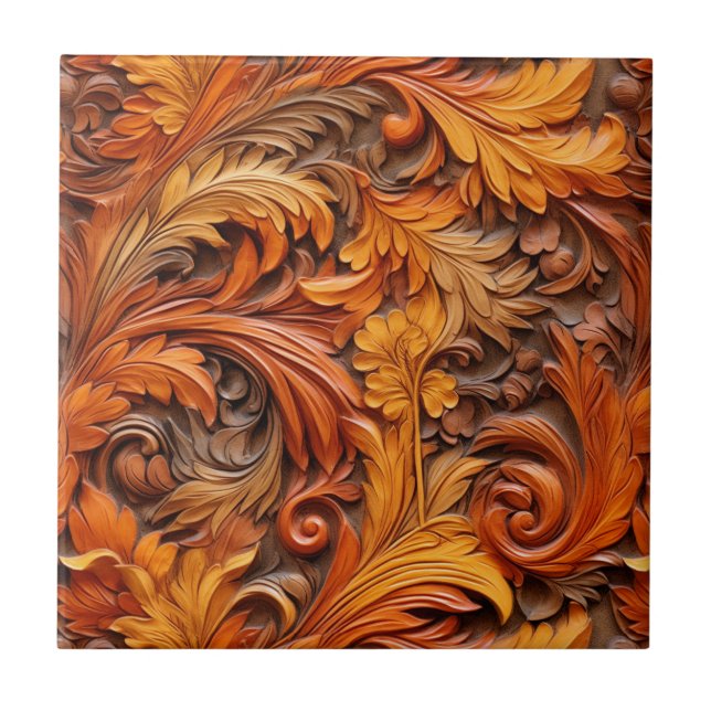Western Tooled Leather Ceramic Tile (Front)