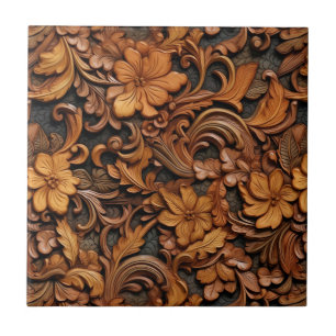Western Tooled Leather Ceramic Tile
