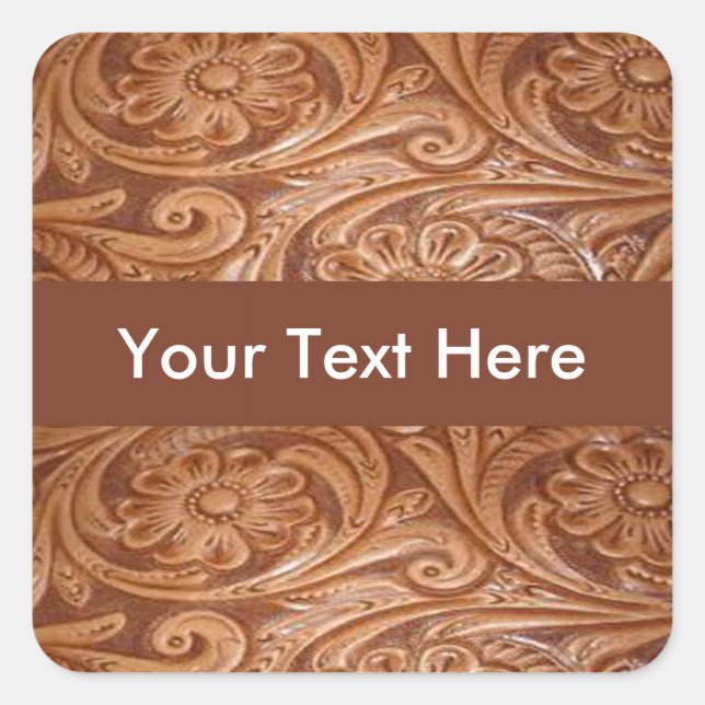 Western Tooled Leather Customisable Square Sticker (Front)