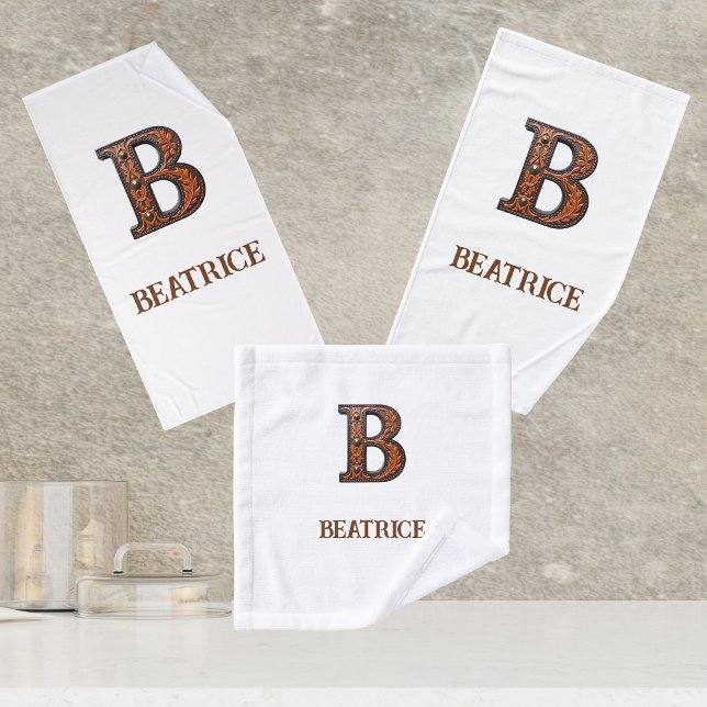 Western Tooled Leather Initial Monogram B Bath Towel Set (Creator Uploaded)