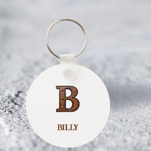 Western Tooled Leather Initial Monogram B Key Ring