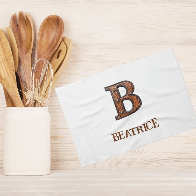 Western Tooled Leather Initial Monogram B Tea Towel (Creator Uploaded)