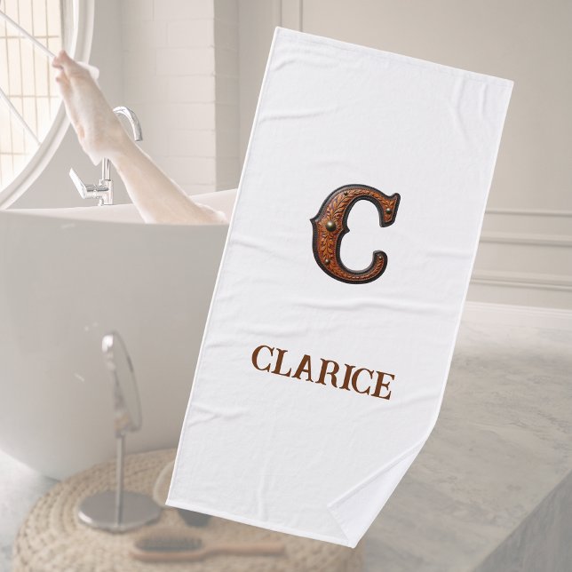 Western Tooled Leather Initial Monogram C Bath Towel (Creator Uploaded)