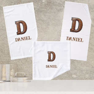 Western Tooled Leather Initial Monogram D Bath Towel Set