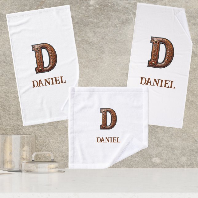 Western Tooled Leather Initial Monogram D Bath Towel Set (Creator Uploaded)