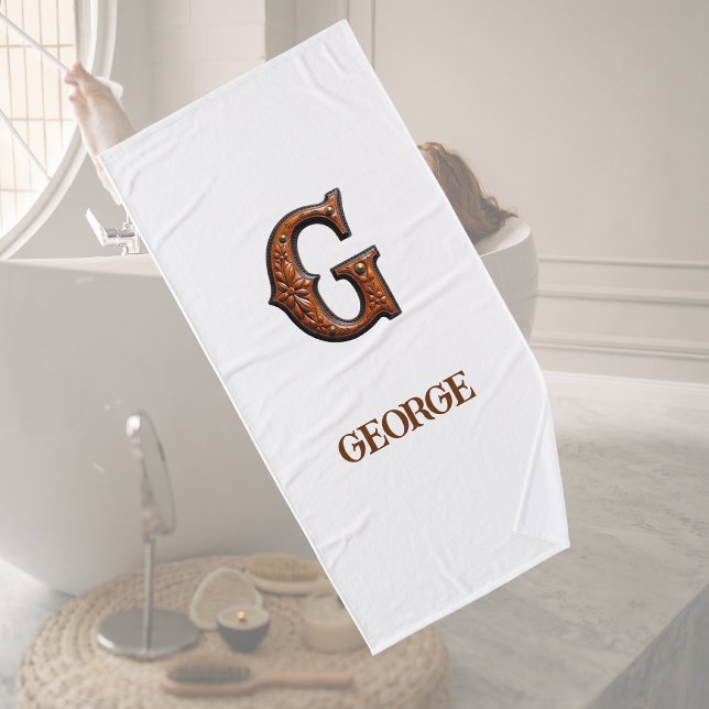 Western Tooled Leather Initial Monogram G Bath Towel (Creator Uploaded)