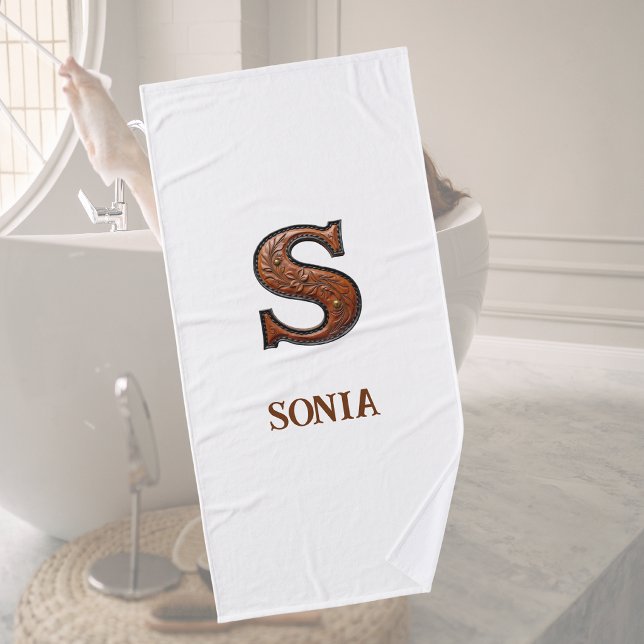 Western Tooled Leather Initial Monogram S Bath Towel (Creator Uploaded)