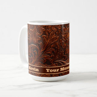 Western Tooled Leather Pattern Personalised  Coffee Mug