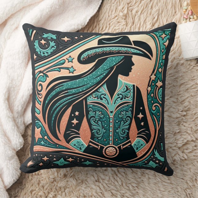 Western Tooled Leather Print Cowgirl Cushion (Blanket)
