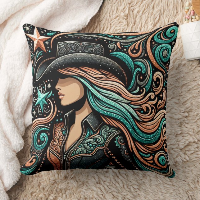 Western Tooled Leather Print Cowgirl Cushion (Blanket)