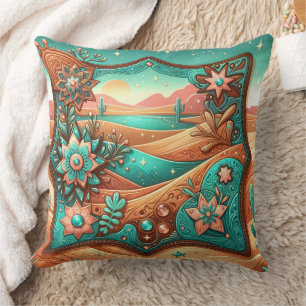 Western Tooled Leather Print Southwest Style Cushion