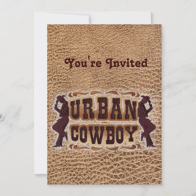 Western tooled leather Urban Cowboy Invitation (Front)