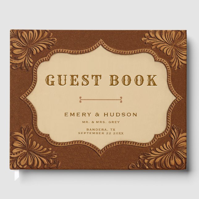 Western Tooled Rustic Terracotta Elegant Wedding Guest Book (Front)