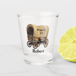 Western Trail Ride Covered Wagon Personalised Shot Glass
