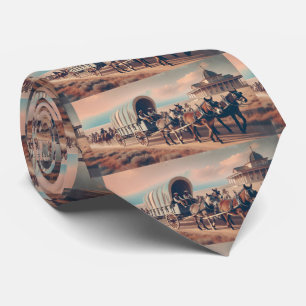 Western Trail Ride Cowboys Wagons Vintage Look Tie