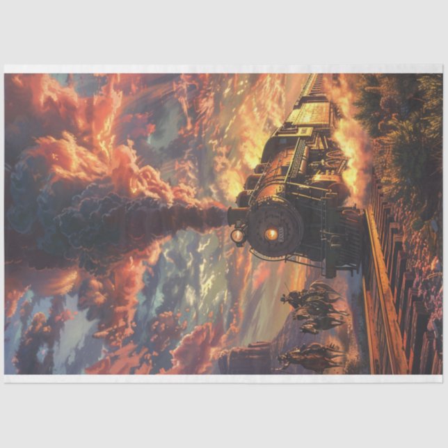 Western Train Sunset Showdown Decoupage Tissue Paper (Front)