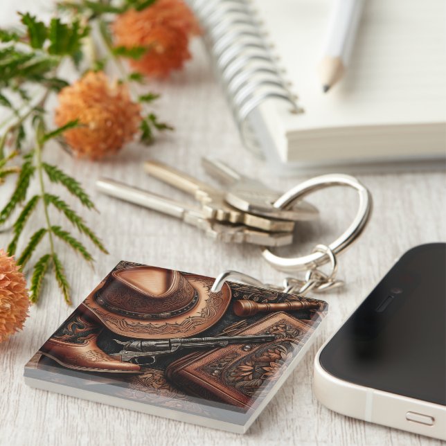 Western Trio: Hat, Boots, Revolver Key Ring (Front Right)