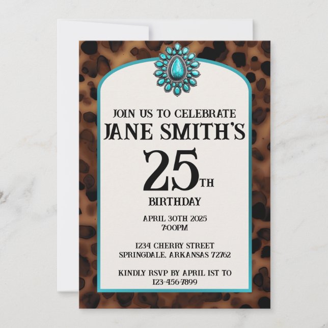 Western Turquoise and Tortoise Birthday Invitation (Front)