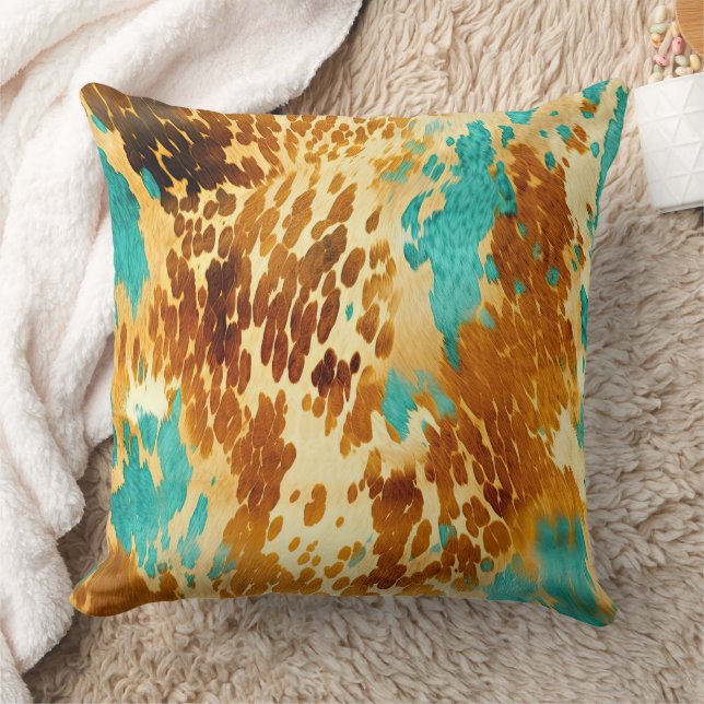 Western Turquoise Brown Cream Cowhide  Cushion (Blanket)