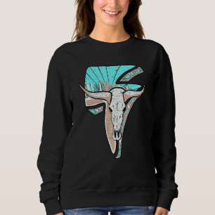 Western Turquoise Rodeo Queen Lightning Cow Skull  Sweatshirt