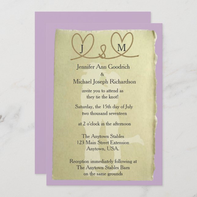 Western Tying The Knot Customisable Colour Wedding Invitation (Front/Back)