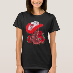Western Valentines Day Cowgirl Boots Yeehaw Howdy T-Shirt