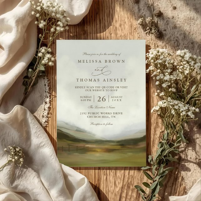 Western Valley Rustic Elegant QR Code Wedding Invitation (Creator Uploaded)