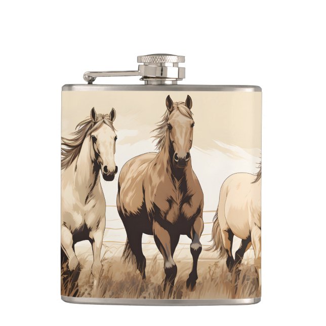 Western Vibes! Horses. Editable men's gift Hip Flask (Front)