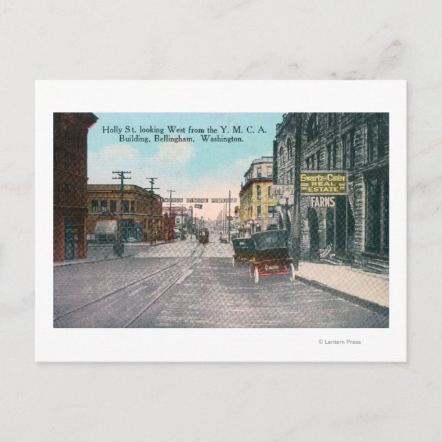 Western View of Holly Street from YMCA Bldg Postcard (Front)