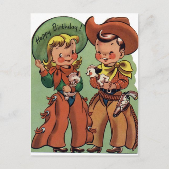 Western Vintage Birthday Postcard (Front)