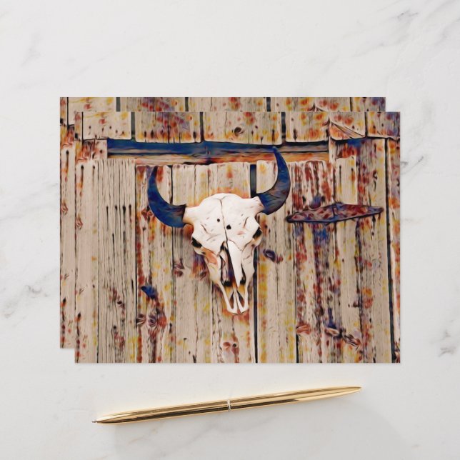 Western Vintage Bull Skull Rustic Brown Barn (Front/Back In Situ)