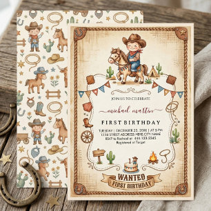 Western Vintage Cowboy First Birthday Party Boys Invitation