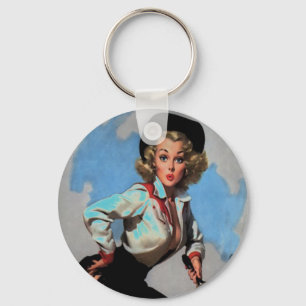Western Vintage Cowgirl Key Ring