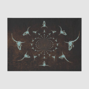 Western Vintage Dark Brown Teal Texture Bull Skull Tissue Paper