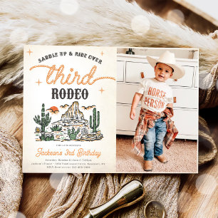 Western Vintage Desert Cowboy 3rd Birthday Photo Invitation