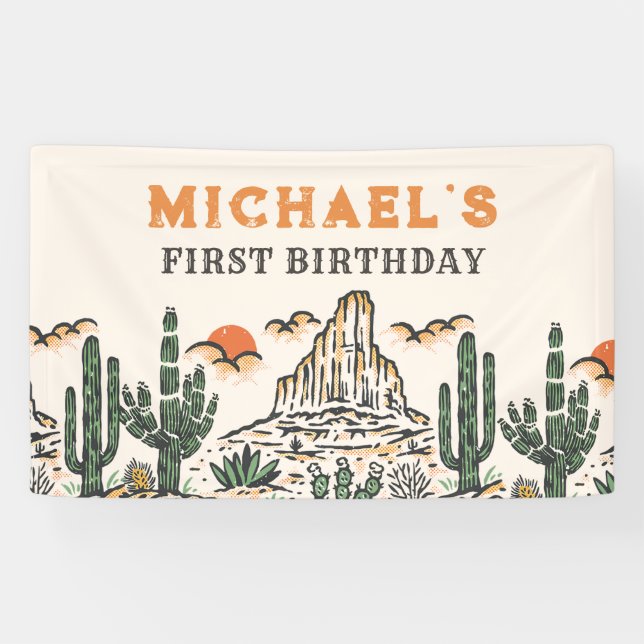 Western Vintage Desert Rodeo 1st Birthday  Banner (Horizontal)